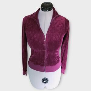 Juicy Couture Track Jacket Jrs. M Velvet Burgundy Full-Zip Mock Neck VTG Y2K USA